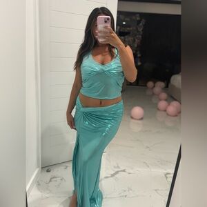Fashion Nova Shimmering Aqua Skirt Set